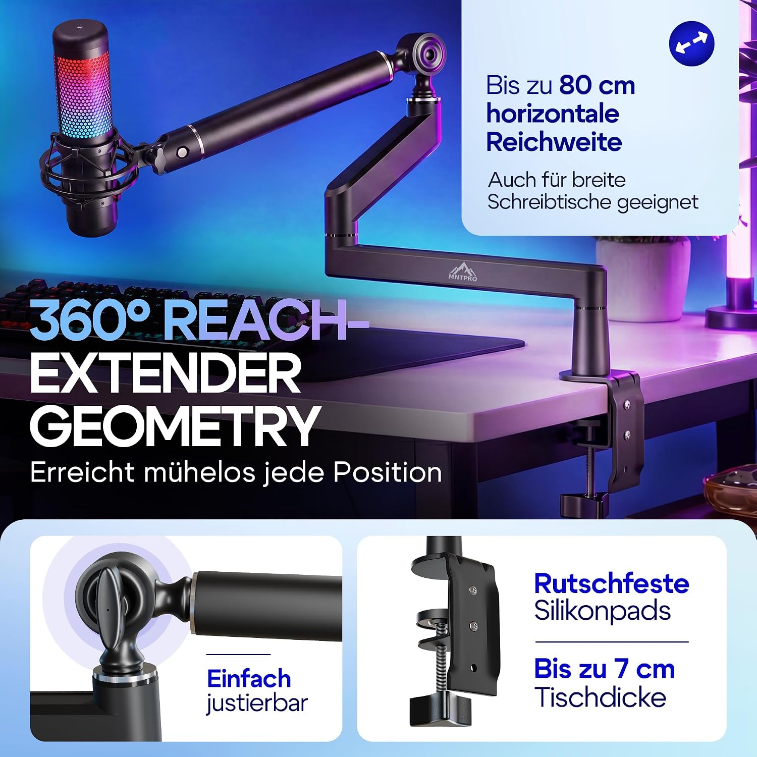 MNTPRO Mikrofonarm mit 80 cm Reichweite